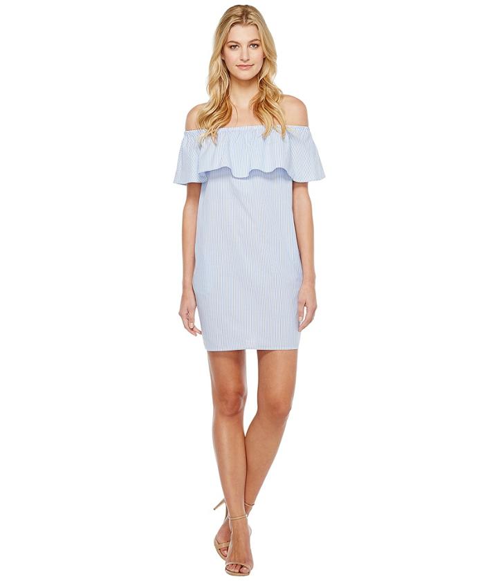 Vince Camuto - Ruffle Off Shoulder Yarn-dye Stripe Dress