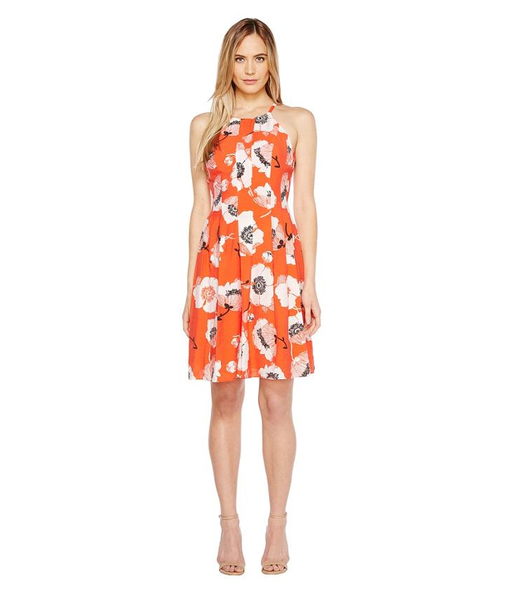Adrianna Papell - Grand Vintage Etching Print Seamed Fit And Flare Seamed Halter Dress