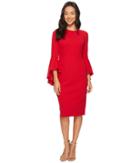 Maggy London - Long Bell Sleeve Sheath With Waist Detail