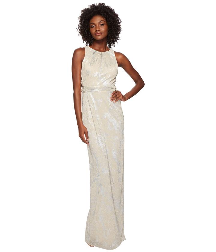 Adrianna Papell - Metallic Foil Long Halter Gown
