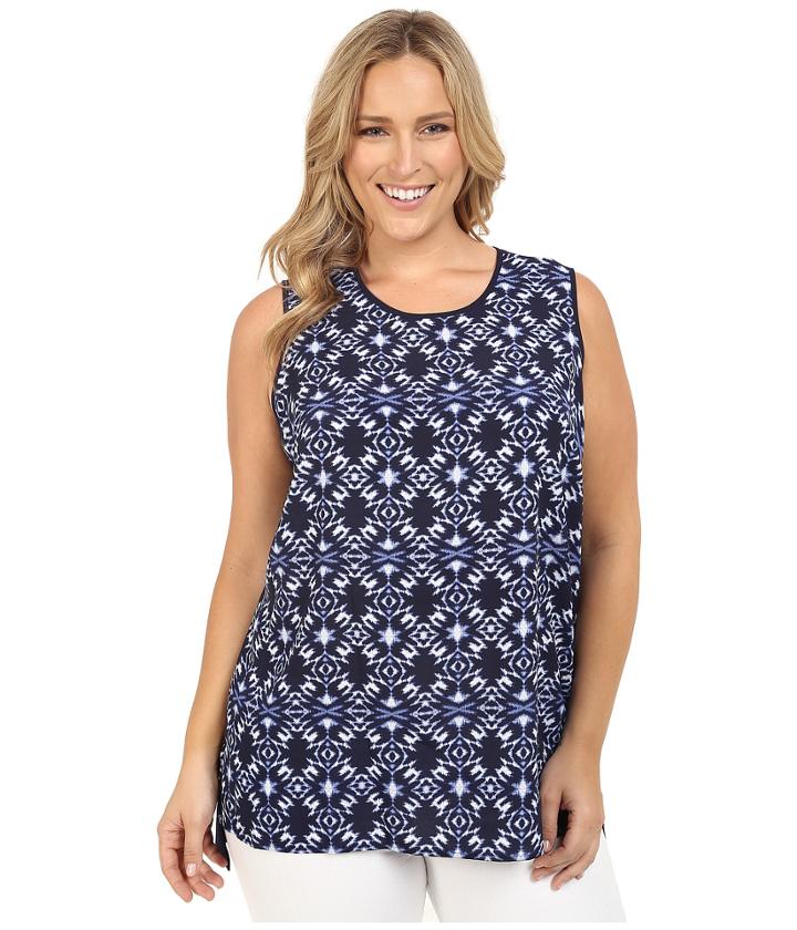 Vince Camuto Plus - Plus Size Sleeveless Tribal Batik Mix Media Top