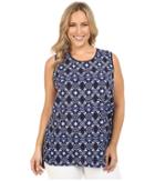Vince Camuto Plus - Plus Size Sleeveless Tribal Batik Mix Media Top