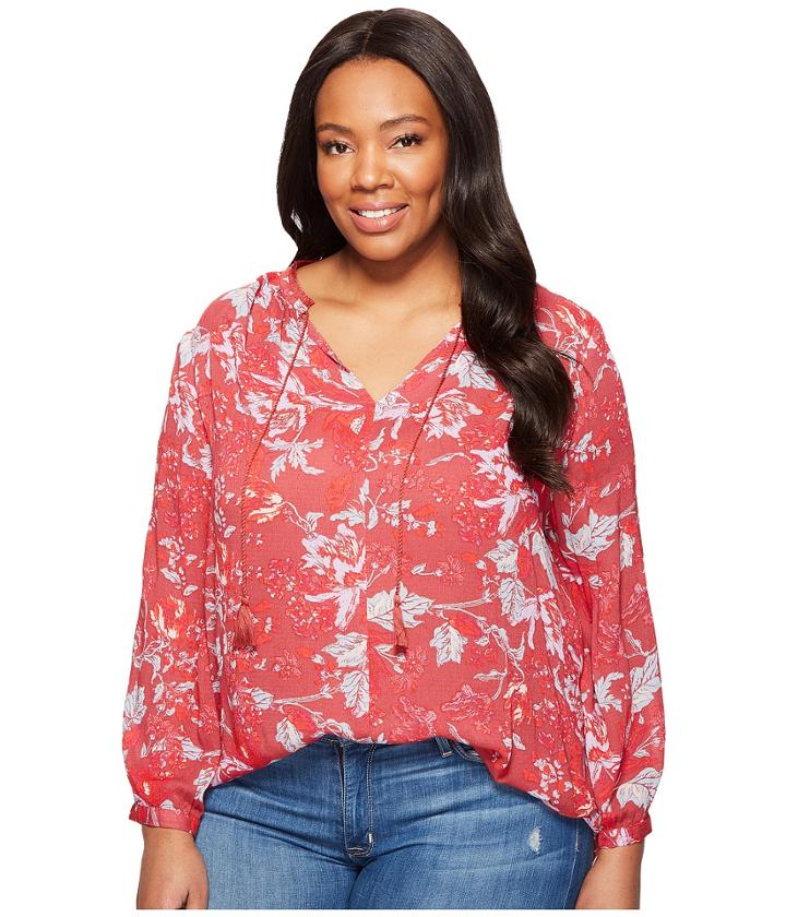 Lucky Brand - Plus Size Floral Fringe Neck Blouse