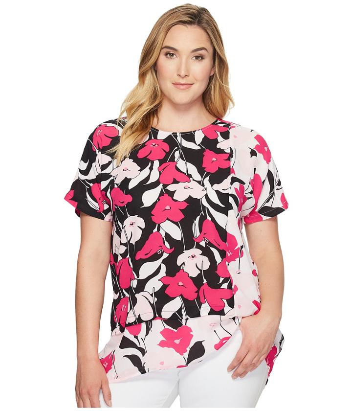 Vince Camuto Specialty Size - Plus Size Extend Shoulder Flower Wave Color Blocked Blouse