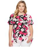 Vince Camuto Specialty Size - Plus Size Extend Shoulder Flower Wave Color Blocked Blouse