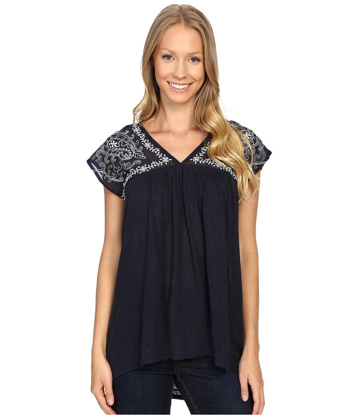 Lucky Brand - Sheer Yoke Embroidered Top