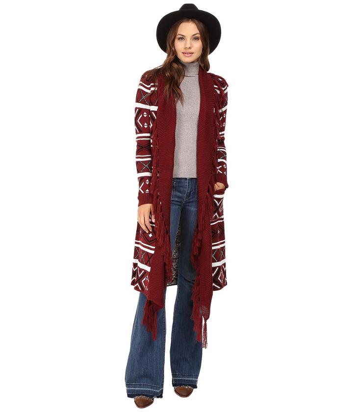Jack By Bb Dakota - Maribeth Intarsia Maxi Cardigan W/ Fringe
