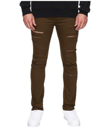 Rustic Dime - Shredded Biker Denim In Olive