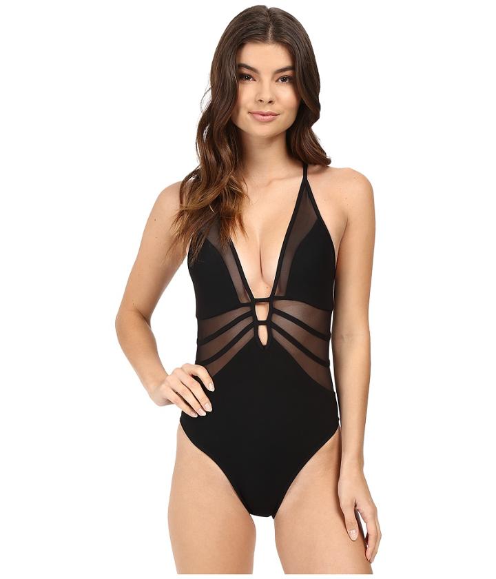 Jets By Jessika Allen - Aspire Mesh Insert Plunge Halter One-piece
