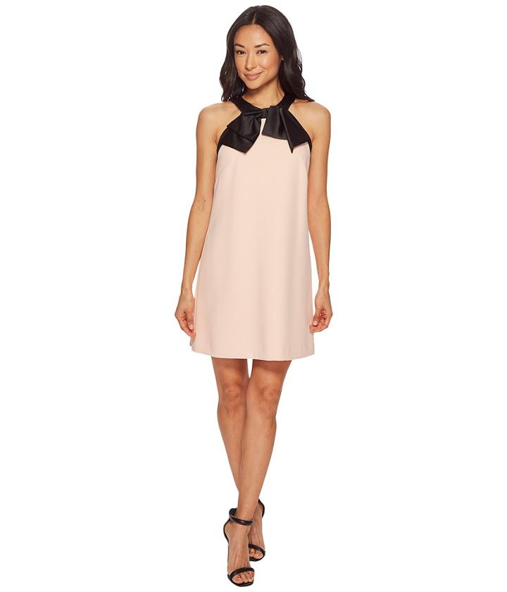 Tahari By Asl - Petite Crepe/satin Bow Neck Shift Dress