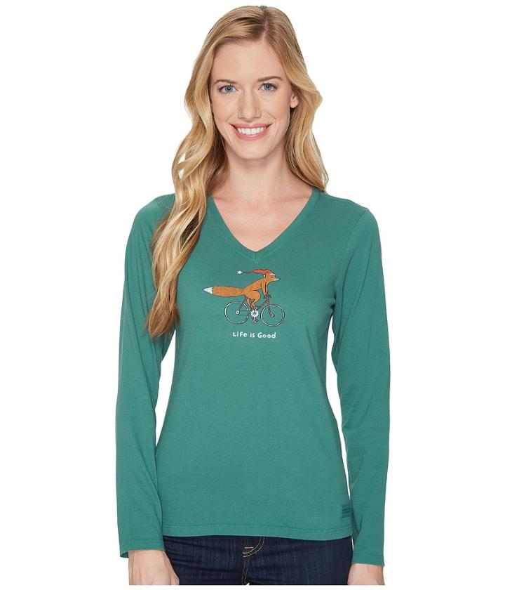 Life Is Good - Fox On A Bike Long Sleeve Crusher Vee