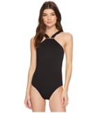 Michael Michael Kors - Iconic Solids Logo Bar High Neck One-piece Swimsuit W/ Removable Soft Cups