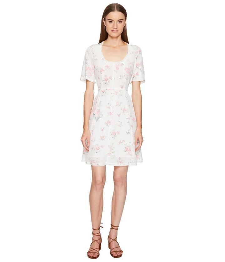 The Kooples - Vintage Flowers On Silk Crepe De Chine Short Sleeve Tea Dress