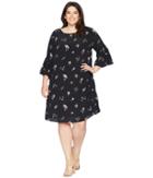Vince Camuto Specialty Size - Plus Size Drop Shoulder Ruffle Sleeve Floral Ditsy Dress
