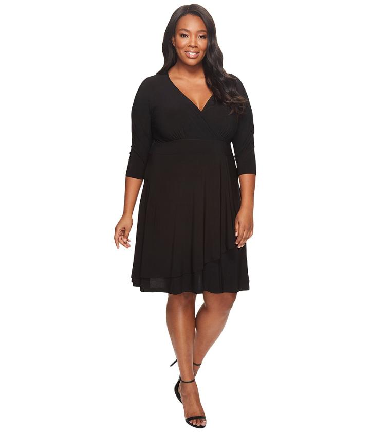 Karen Kane Plus - Plus Size 3/4 Sleeve Cascade Wrap Drape Dress
