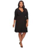 Karen Kane Plus - Plus Size 3/4 Sleeve Cascade Wrap Drape Dress
