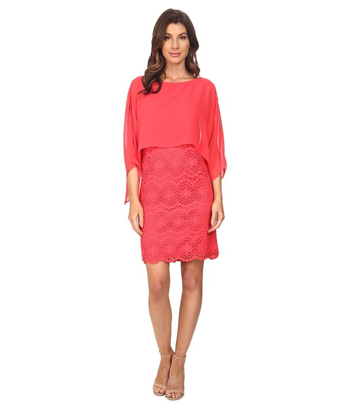 Adrianna Papell - Chiffon Capelet Lace Sheath Dress