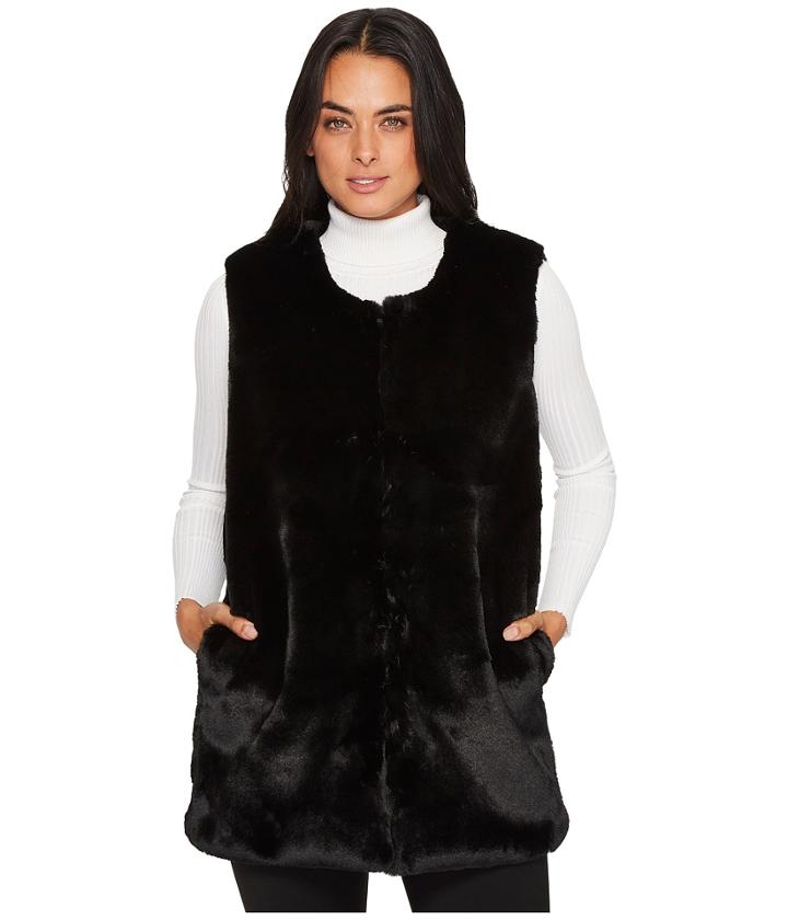 Vince Camuto - Collarless Faux Fur Vest With Pockets