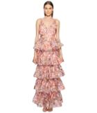 Marchesa Notte - V-neck Thread Embroidered Multi Tiered Gown