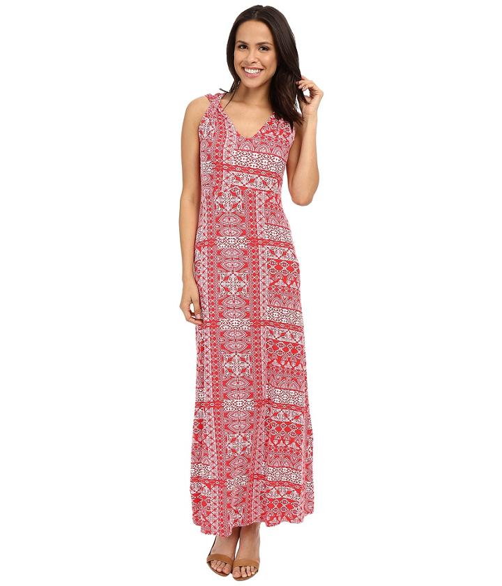 Mod-o-doc - Patchwork Tiles Printed Rayon Spandex Jersey Shoulder Twist Maxi Dress
