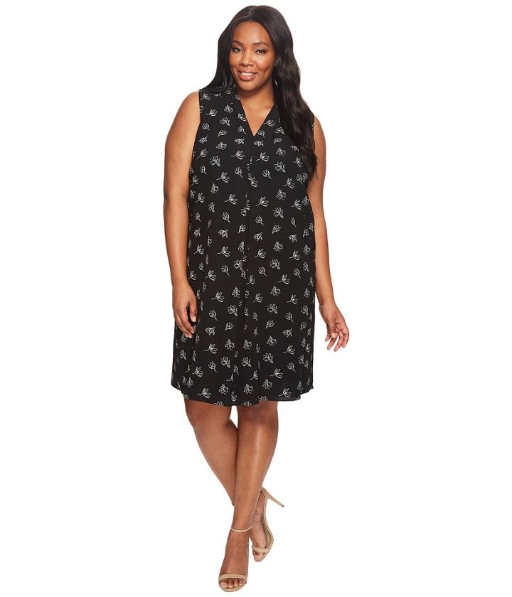 Vince Camuto Specialty Size - Plus Size Sleeveless Fluent Flowers Invert Pleat Dress