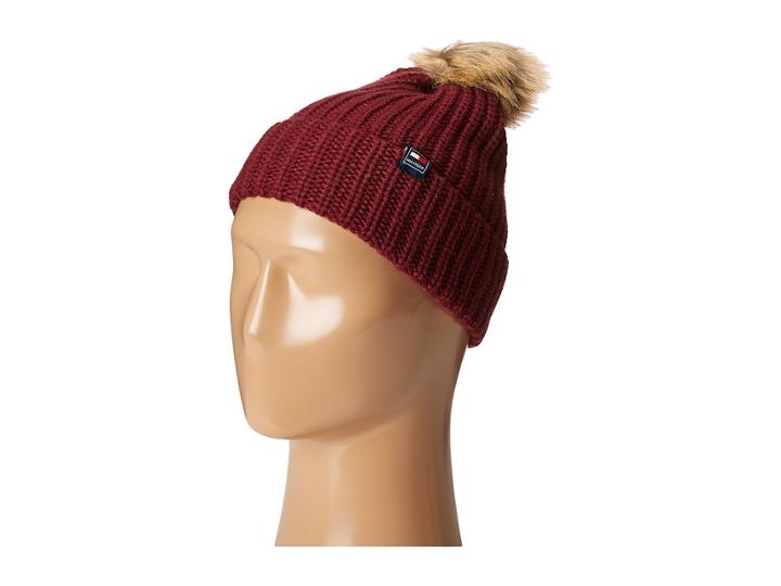 Tommy Hilfiger - Ribbed Cuff Hat With Faux Fur Pom