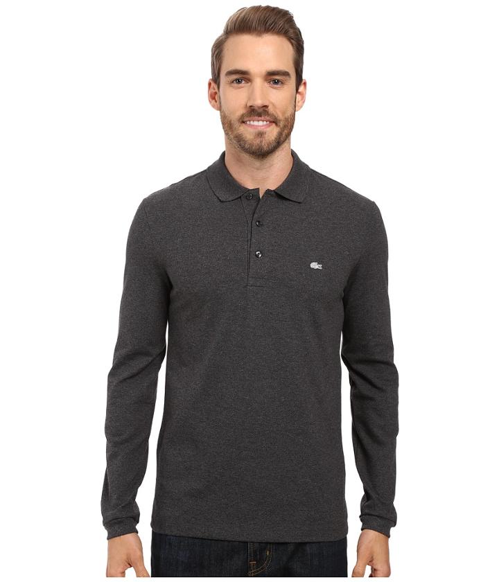 Lacoste - Long Sleeve Stretch Grey Croc Pique Polo