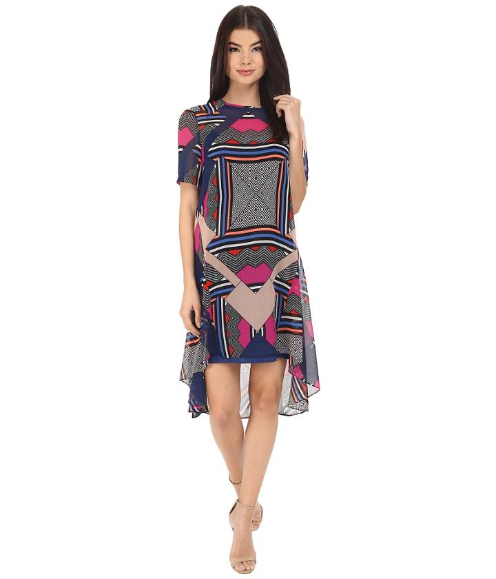 Donna Morgan - Short Sleeve Chiffon Trapeze Dress