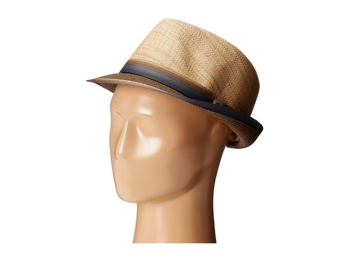 Scala - Matte Raffia Braid Fedora With Strip Ribbon Band