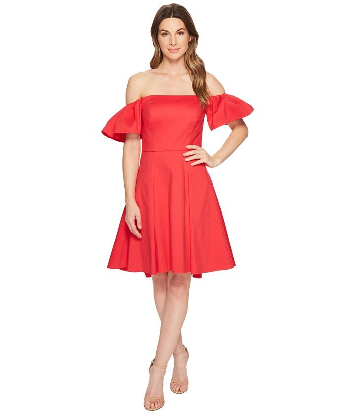 Halston Heritage - Off Shoulder Flounce Sleeve Dress