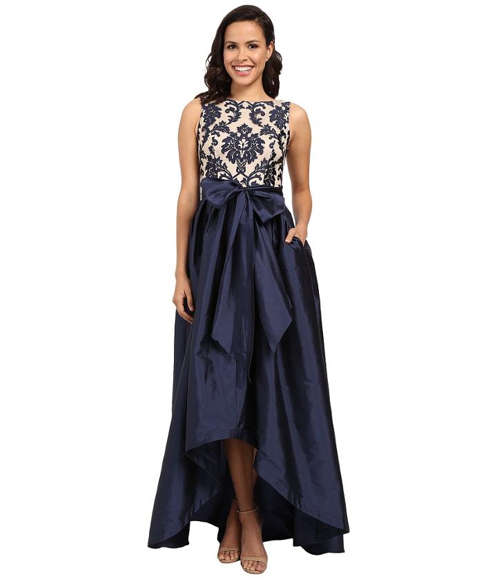 Adrianna Papell - Embroidered Lace Taffeta Ball Gown