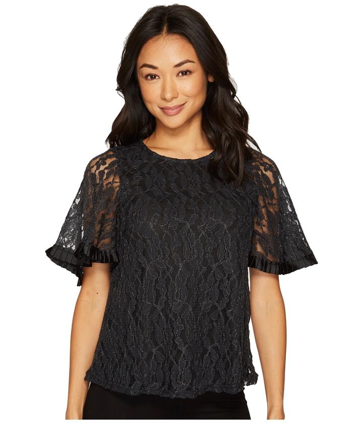 Catherine Catherine Malandrino - Short Sleeve Lace Top W/ Pleat Trim