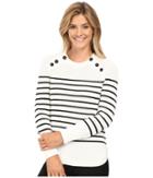 Vince Camuto - Long Sleeve Stripe Sweater With Neck Button Trim