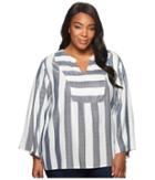Two By Vince Camuto - Plus Size Bell Sleeve Refined Herringbone V-neck Shirt