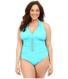 Bleu Rod Beattie - Plus Size Jet Set Go Plunge Halter One-piece