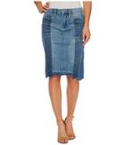 Blank Nyc - Novelty Denim Pencil Skirt With Seaming Detail Contrast Of Denim Washes In High And Low