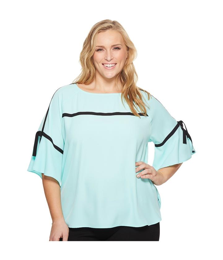 Calvin Klein Plus - Plus Size V-neck Blouse W/ Piping