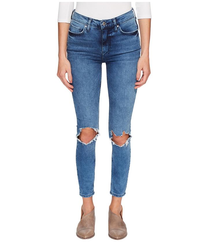 Free People - High-rise Busted Skinny In Turquoise