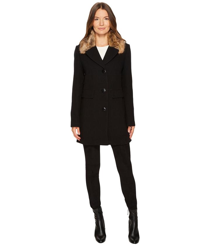 Kate Spade New York - Wool Twill Faux Mink Collar Peacoat