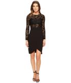 Aidan Mattox - Long Sleeve Lace Crepe Cocktail Dress With Illusion Detail