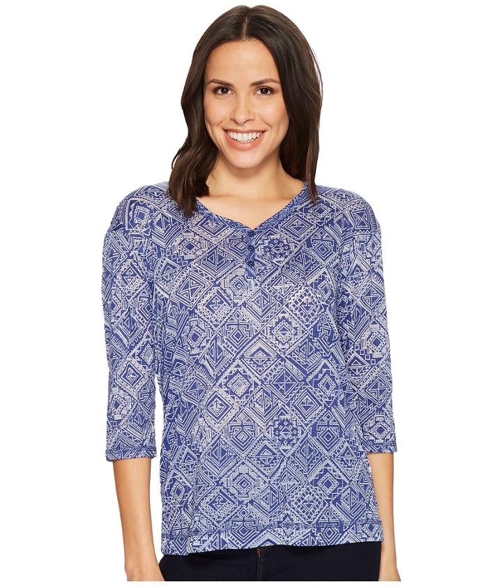 Tribal - 3/4 Sleeve Henley Knit Burnout Top