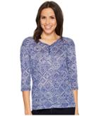 Tribal - 3/4 Sleeve Henley Knit Burnout Top