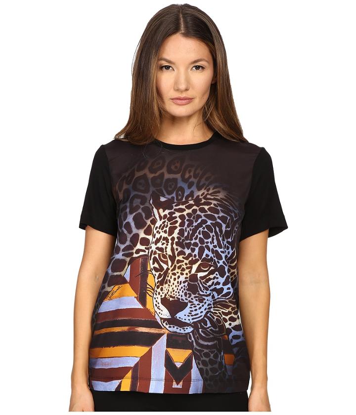 Just Cavalli - Leopard/geo Print Tee W/ Silk Panel