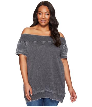 Allen Allen - Plus Size Short Sleeve Off The Shoulder Crew