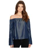 7 For All Mankind - Bell Sleeve Off Shoulder Denim Top In Rinsed Night