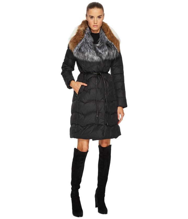 Diane Von Furstenberg - Brooke Triple Faux Fur Collar Tie Waist 38 Puffer Jacket