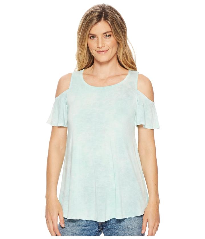 Mod-o-doc - Tie-dye Rayon Spandex Slub Jersey Flounce Cold Shoulder Top