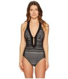 Kate Spade New York - Point Loma #72 Ruffle Halter Plunge One-piece W/ Removable Soft Cups