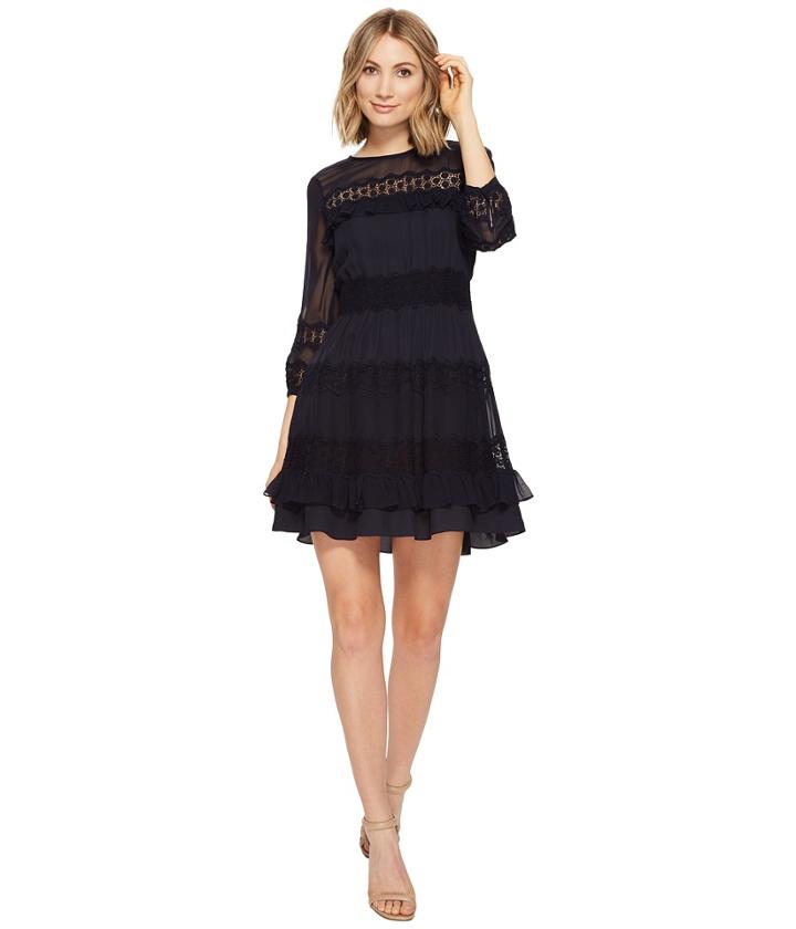 Rebecca Taylor - Long Sleeve Georgette Dress W/ Lace