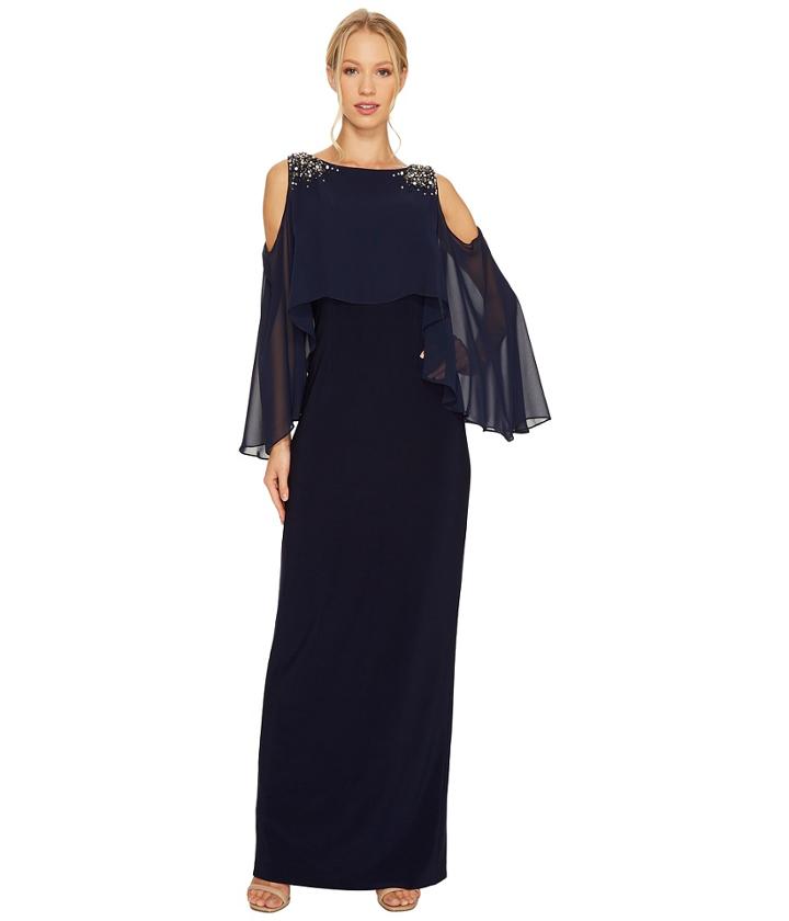 Vince Camuto - Cold Shoulder Navy Cape Gown